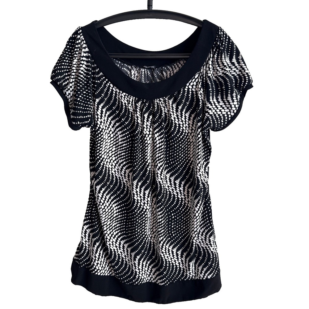 Maurices Black White Scoop Neck Short Sleeve Top XL Career Contemporary Fairy